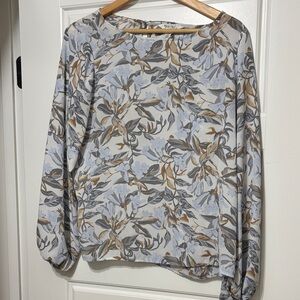 White House Black Market Floral Blouse in Gray and Tan